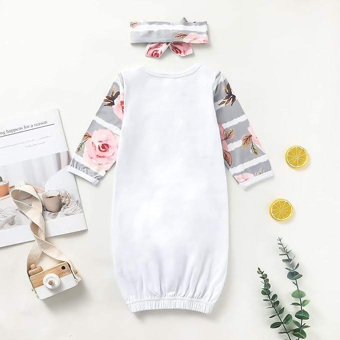 AMAWMW Newborn Baby Girl Little Sister Sleeper Gown Stripe Long Sleeve - Image 5