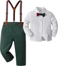 Boarnseorl Baby Boys Pants Sets,Toddler Gentleman Outfits, Infant Long Sleeve Shirt + Pants + Bow Tie + Suspenders