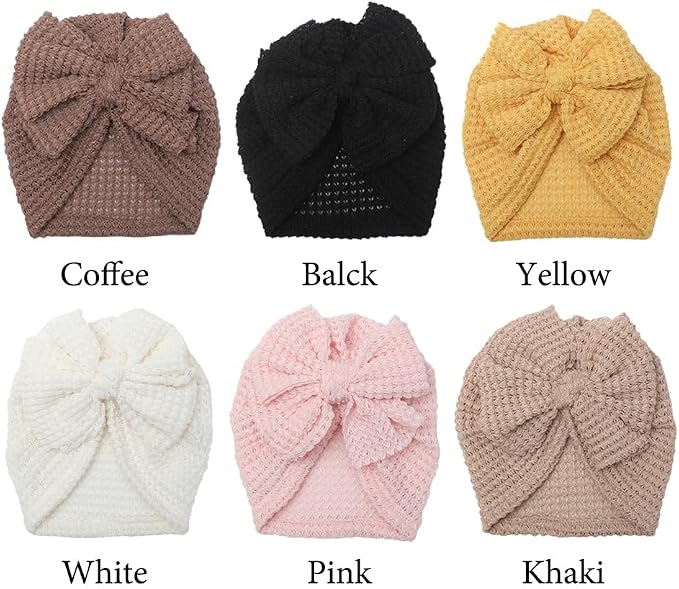 Baby Girls Hair Bow Turban Hat 6PCS Set, Top Bowknot Head Wrap Beanie India Caps - Image 4