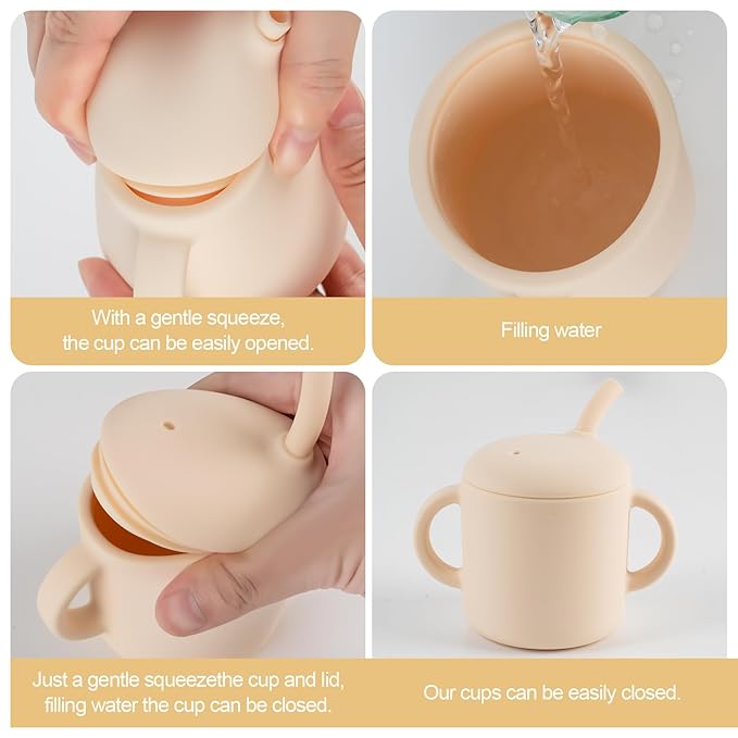 Silicone Baby Cup with Straw, Straw Cup for 6 months+ old, Leak Proof Silicone Baby Training Cup 6 fl oz (Blush)