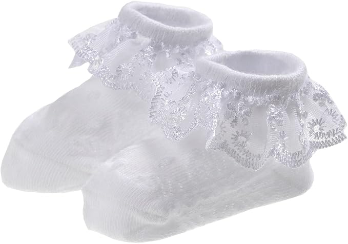 EPEIUS Baby Girl Ruffle Socks, Eyelet Frilly Lace Socks - Image 8