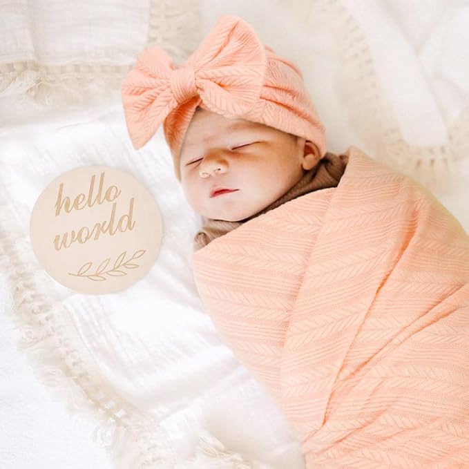 AQOKKA Newborn Receiving Blanket Wheat Ear Bow Hat Hairband Set - Image 5