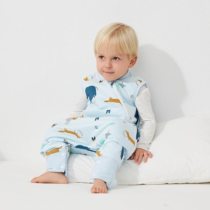 Duomiaomiao 1.5 TOG Toddler Sleep Sack 24-36 Months 100% Cotton Four Season Side Open Zipper Baby Sleep Sack with Feet, Breathable Toddler Wearable Blanket