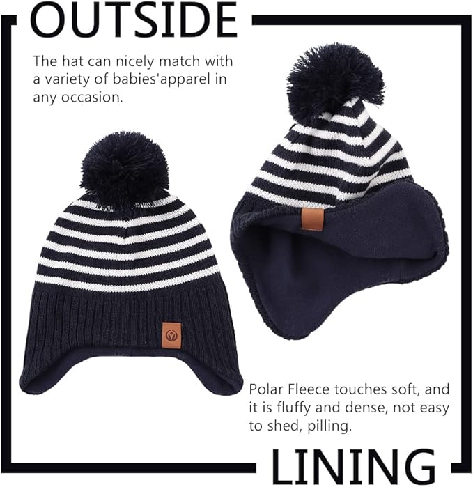 JANGANNSA Knitted Baby Hat Scarf Set Winter Warm Boys Girls Beanie Fleece Lining Toddler Kids Hats with Pompom