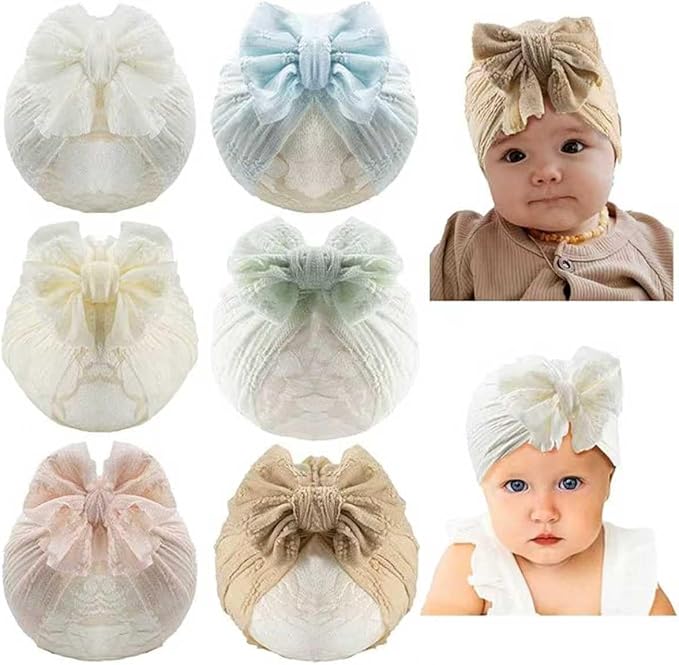 Baby Girls Hair Bow Turban Hat 6PCS Set, Top Bowknot Head Wrap Beanie India Caps by Esumun