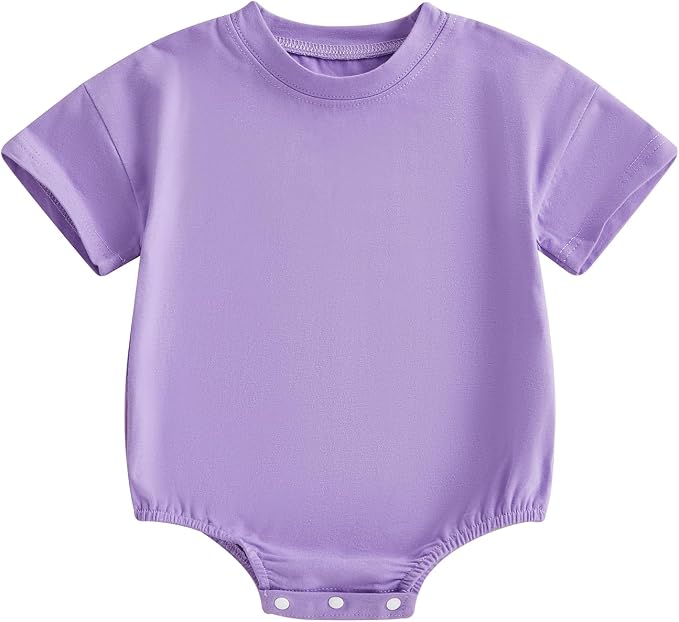 Baby Boy Girl Bubble Romper Infant Plain Oversize T-shirt Bodysuit by Merqwadd
