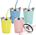 Kids Cups with Straws and Lids Leak Proof, 12oz Sippy Cups for Toddlers 1-3, 4 Pack Toddler Cup Spill Proof Stainless Steel Kids Cups with Lids for School, Outdoor