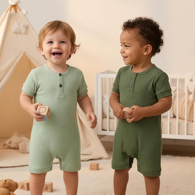 Bafeicao Baby Boy Girl 2/3 Pack Solid Romper Ribbed Short/Long Sleeve | - Image 2