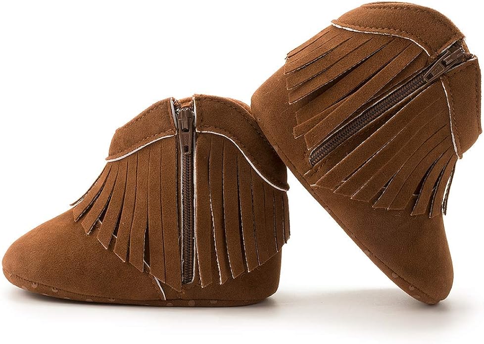 Meckior Baby Girls Cowboy Tassel Boots Side Zipper Moccasins Soft Bottom - Image 4