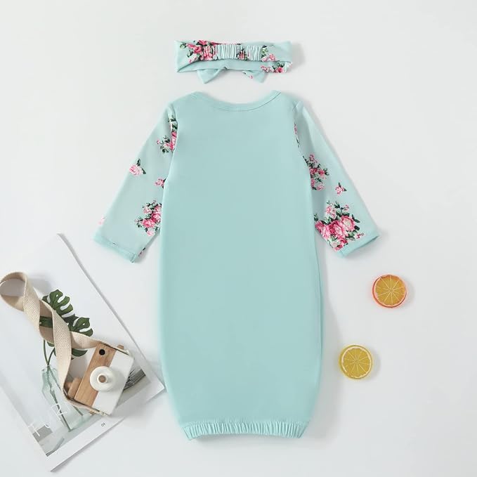 AMAWMW Newborn Baby Girl Little Sister Sleeper Gown Stripe Long Sleeve - Image 5