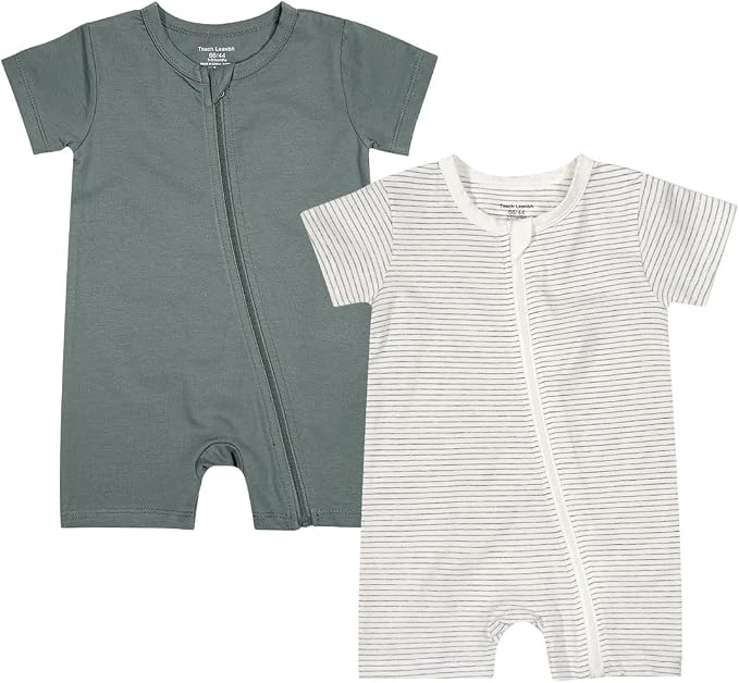 Teach Leanbh Unisex Baby 2 Pack Pajamas Cotton Short Sleeve Zipper Romper by TeachLeanbh