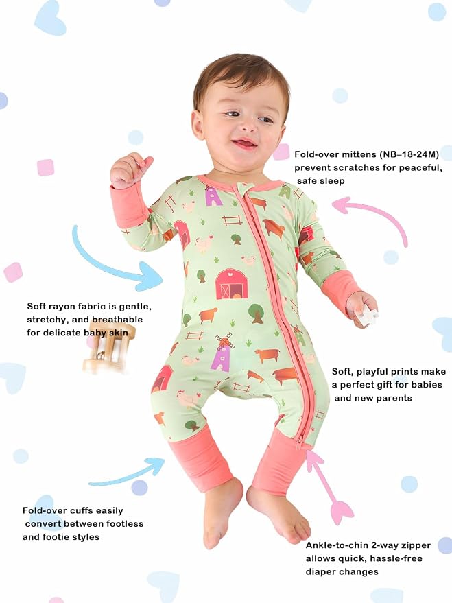 GUISBY Baby Footless Pajamas, Rayon of Bamboo, NB-2T | Rayon of bamboo softness - Image 2