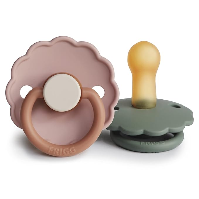 FRIGG Daisy Natural Rubber Baby Pacifier | Made in Denmark | BPA-Free (Biscuit/Lily Pad, 6-18 Months) 2-Pack