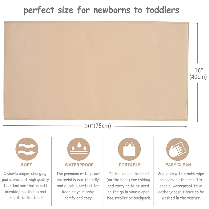 Owlowla Baby Diaper Changing Pad Portable Changing Mat Travel Changing Pad Liner for Baby and Small Toddler(Beige&Herringbone)