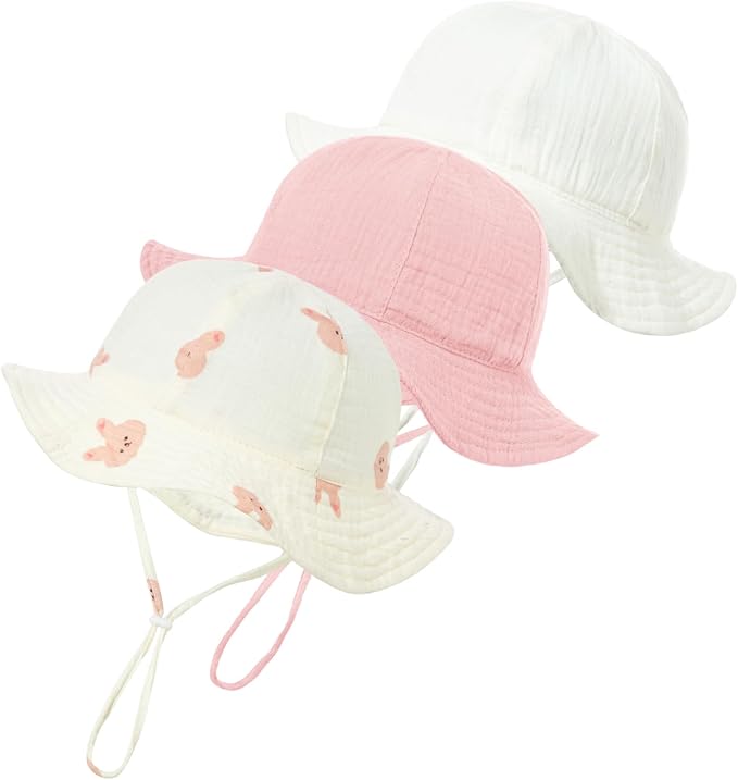 3 Pcs Baby Sun Hat Muslin, Baby Bucket Hat | UPF 50+ Sun Protection, Adjustable by Zhamate