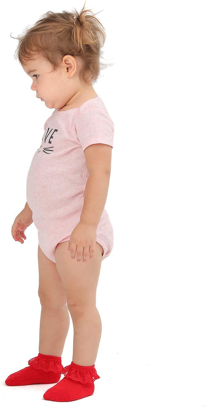 EPEIUS Baby Girl Ruffle Socks, Eyelet Frilly Lace Socks - Image 3