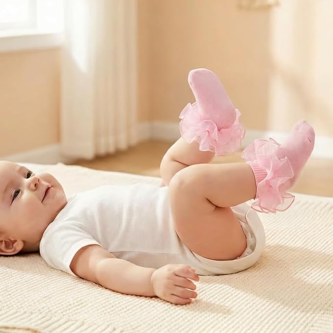 Baby Girl Ruffle Socks Cute Infant Lace Frilly Fancy Dress Socks - Image 3