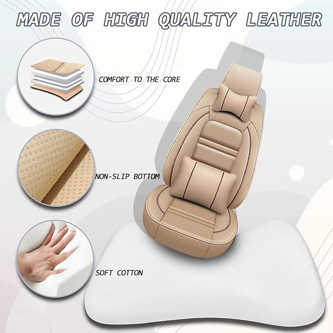 Car Seat Covers for Buick Lacrosse 2005-2019 | 5-Seats Seat Covers, Waterproof Seat Protectors, Automotive Seat Covers (Full Set with Pillow,Beige)