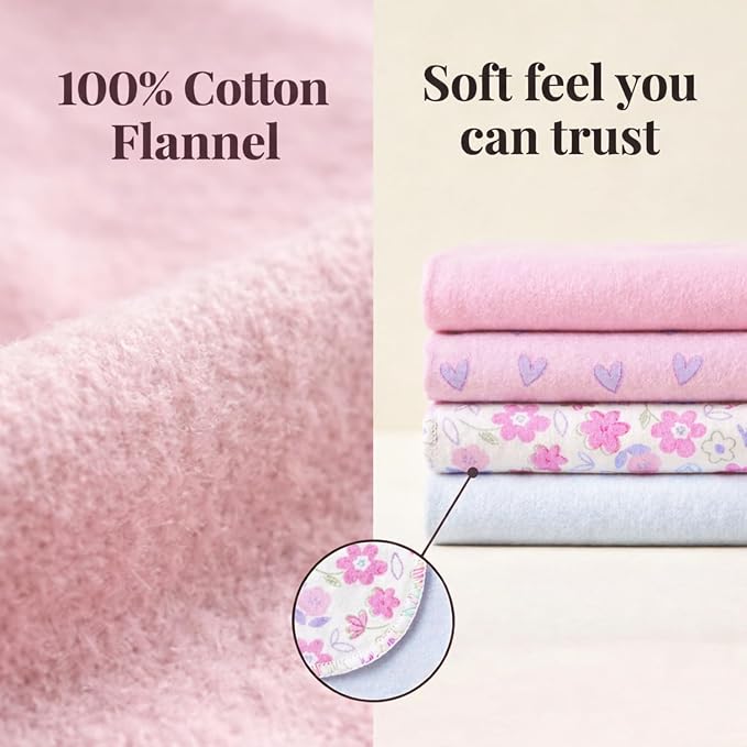 EVERYDAY KIDS 4 Pack of Soft Flannel Receiving Baby Blanket Set - Image 5