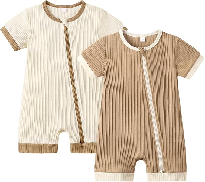 Bafeicao Unisex Baby Boy Girl 2/3 Pack Rompers Short Sleeve | 2 Way Zipper by Bafeicao