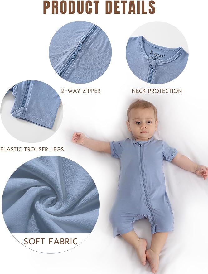 Jimonda Baby Bamboo Rayon Rompers Short Sleeve 3pc Pjs - Image 2