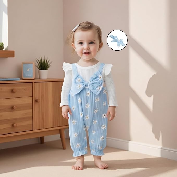 Newborn Baby Girl Clothes Ruffle Sleeve Jumpsuit Corduroy Floral - Image 2