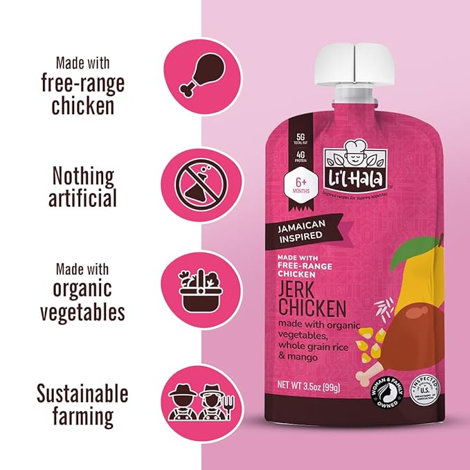 Li’l Hala Baby Food Pouches with Meat – Variety Pack of Toddler Puree Meals – Free-Range Chicken & Grass-Fed Beef – Organic Veggies, Protein & Healthy Fats – 6+ Months – 3.5 oz (6 Pack)