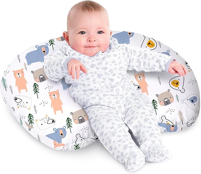Little Grape Land Nursing Pillow for Infants, Breastfeeding Pillows, Baby Support Pillow for Nursing, Bottle Feeding, Tummy Time with Machine Washable Cover & Breathable Filling (Bear)