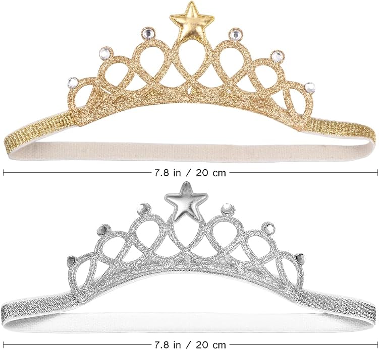 Beaupretty 2PCS Baby Girls Crystal Crown Tiara Hair Belt Headband Soft Headwrap - Image 2