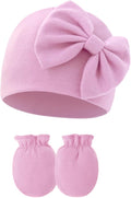UTTPLL Newborn Beanies Cap No Scratch Mittens Set 0-6 Months Infant Bow Caps by UTTPLL