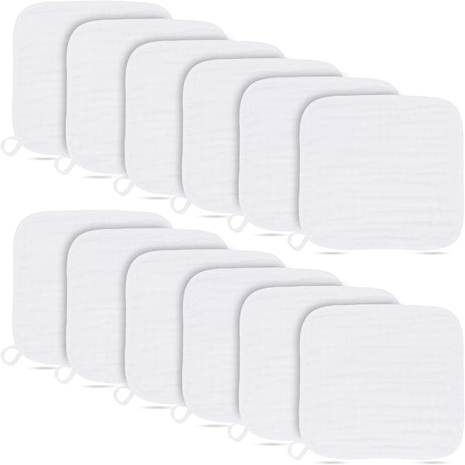 Baby Washcloths -100% Cotton Muslin Soft Baby Bath Wash Cloths and Absorbent by BAMBOOQUEEN