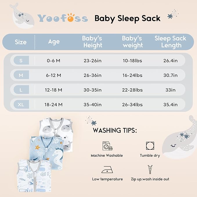 Yoofoss Baby Sleep Sack 12-18 Months 0.5 Tog Wearable Blanket for Baby, 3 Pack 100% Organic Cotton Infant Toddler Sleeping Sack 2-Way Zipper Lightweight Sleep Sack