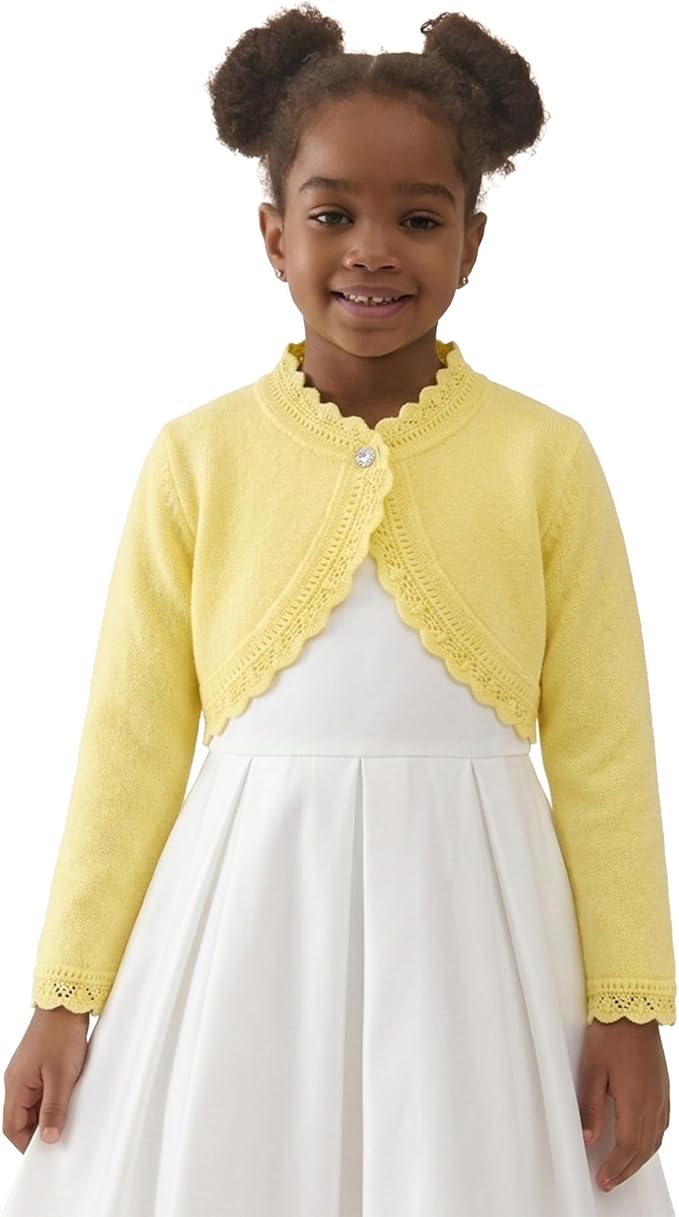 Lilax Little Girls' Knit Long Sleeve Button Closure Bolero Cardigan Shrug - Image 3