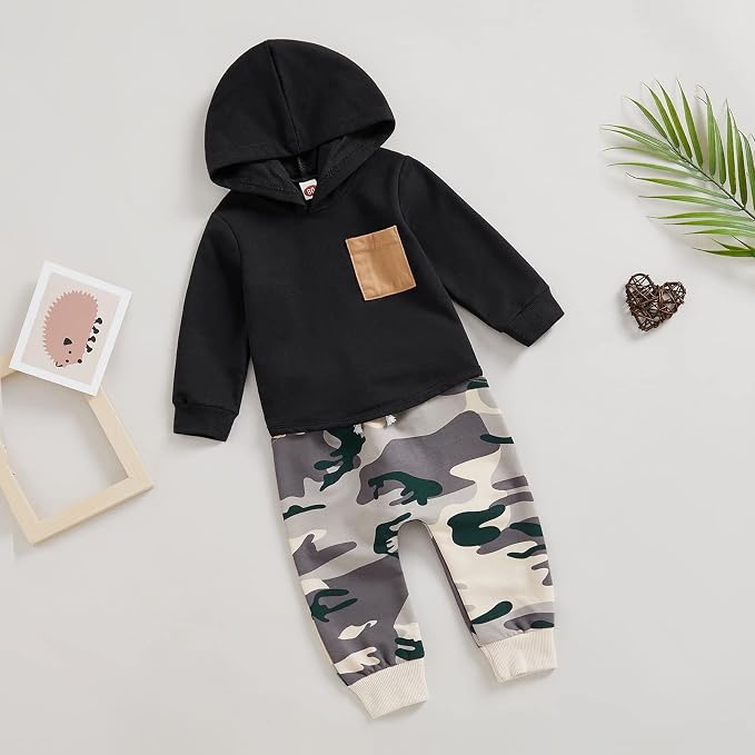 Thorn Tree Infant Baby Boys Pants Set Hooded Solid Sweatshirt Top Pocket - Image 9