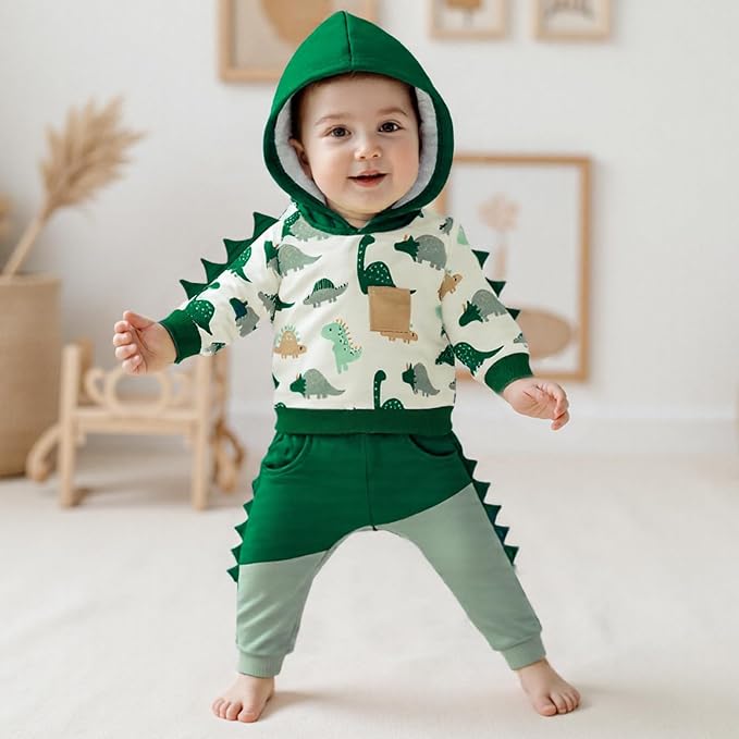 Infant Baby Boy Fall Winter Clothes Outfit Hooded Long Sweatshirt Pant Set - Image 3
