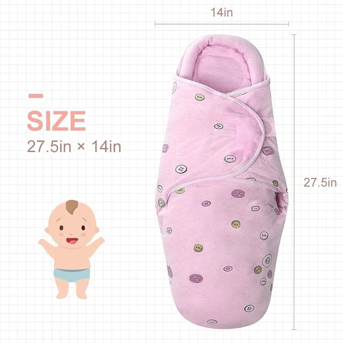 Premium Soft Cotton Baby Swaddle Blankets, Unisex Baby Blanket Wrap for Newborn Baby Boys Girls, Skin Friendly Wearable Swaddling Sleep Sack Calms Startle Reflex (Button, Peachpink, 3-6 Months)