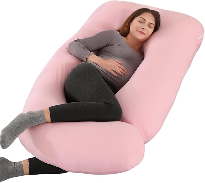 Pregnancy Pillow, Full Body Maternity Pillow 57 inch, with Removable Washable Cover - Sleep Support for Legs, Back, Neck, Shoulder, HIPS, Belly for Pregnent Women, Jersey Knit Cotton (Pink)