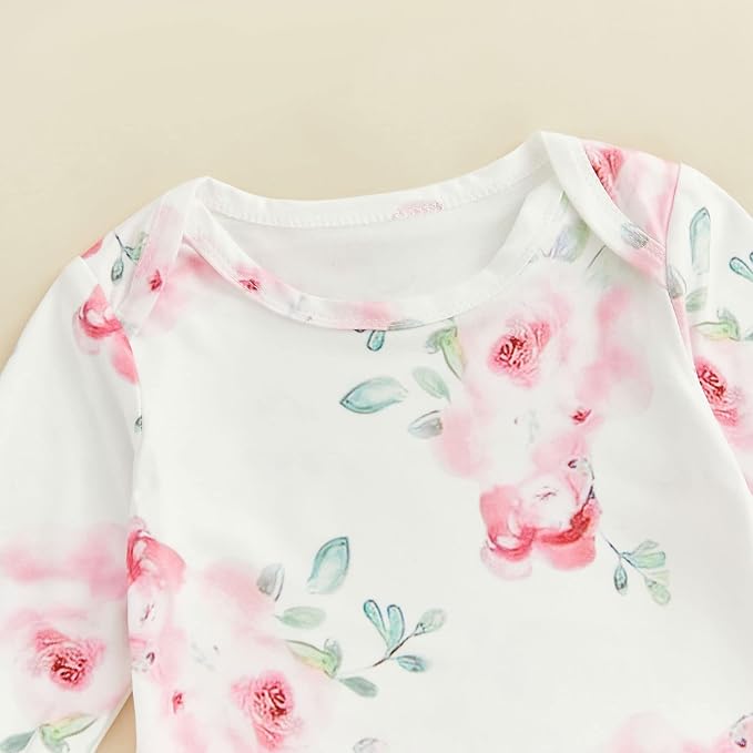 Newborn Baby Girl Floral Sleep Gown Headband Sleepwear Outfit - Image 4