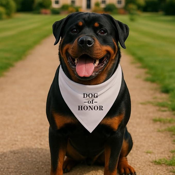 Dog of Honor Wedding Bandana, Adjustable Triangle Pet Scarf, Elegant Beige Dog - Image 3