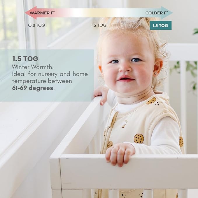 Tealbee Dreamsuit Toddler Sleep Sack with Feet – Walker Sleep Bag with Legs, Rayon made from Bamboo, Winter 1.5 TOG, 2-Way Zipper, 12m-2T - Cookies