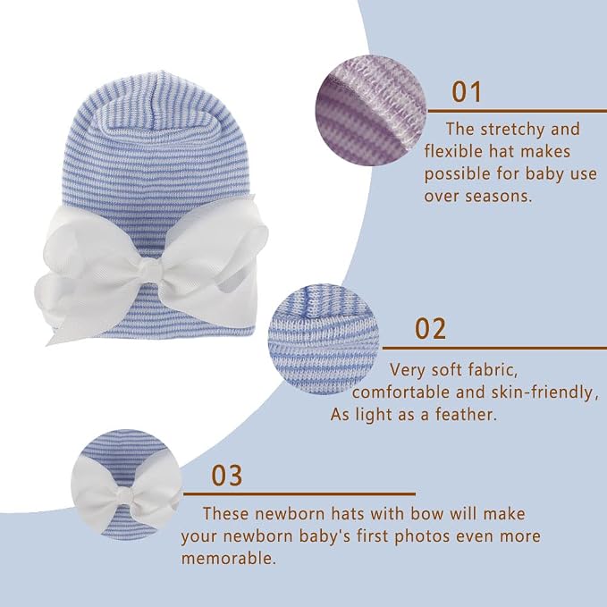 Newborn Baby Hat Infant Caps Baby Boy Girl Toddler Hospital Hats Bow Double - Image 7