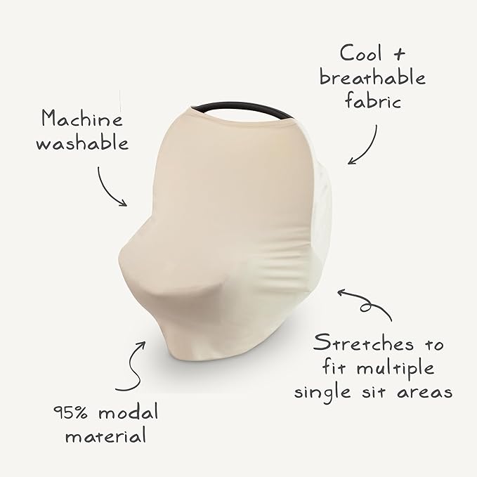 mushie Baby Car Seat Canopy Cover | Breathable & Stretchy Multi Use Cover for Breastfeeding, Nursing, High Chair, Shopping Cart, Strollers (Tradewinds)