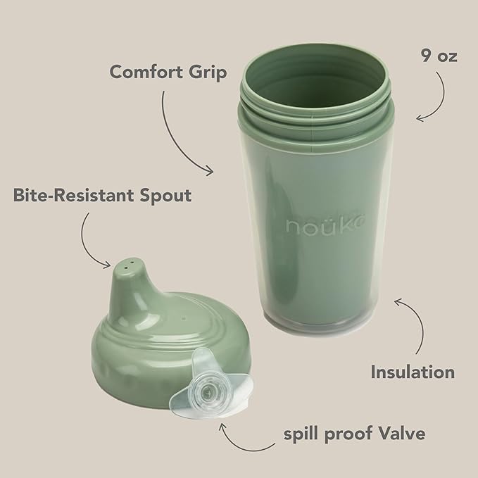 nouka Insulated Non-Spill Sippy Cup | Leak Proof and Easy Grip | Keeps Drinks Hot or Cold | Fern