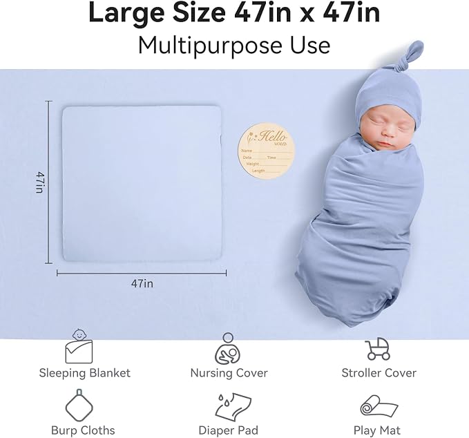 BubblePanda Rayon Made from Bamboo Newborn Swaddle Blankets 47"x47" 2-Packs | - Image 2