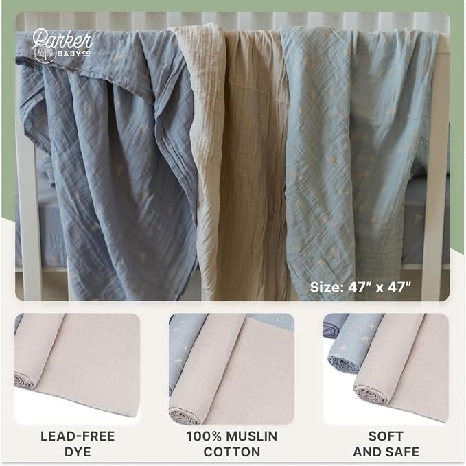 Parker Baby Co. Soft Muslin Baby Swaddle Blankets, 3 Pack - Image 4