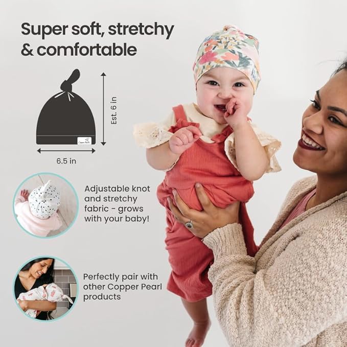 Copper Pearl Baby Beanie Hat Top Knot Stretchy Soft Oat