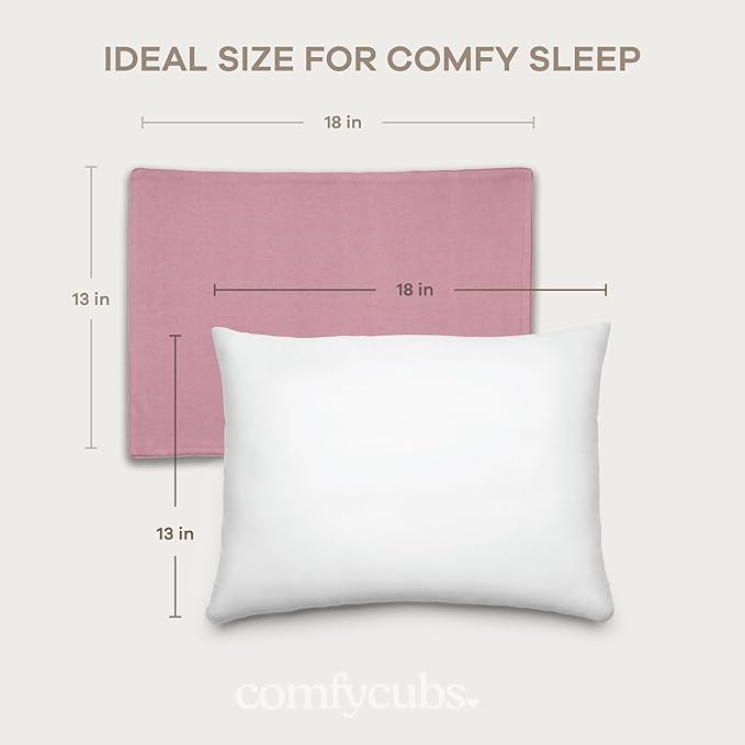 Comfy Cubs Toddler Pillow with Cotton Pillowcase, 13 x 18 in - Travel and Sleep Support for Kids - Lightweight, Breathable Microfiber Fill - Soft and Cozy Small Pillow for Toddlers - Mauve