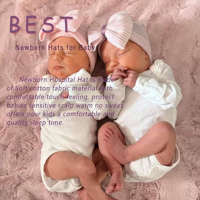 Newborn Baby Hat Infant Caps Baby Boy Girl Toddler Hospital Hats Bow Double - Image 3