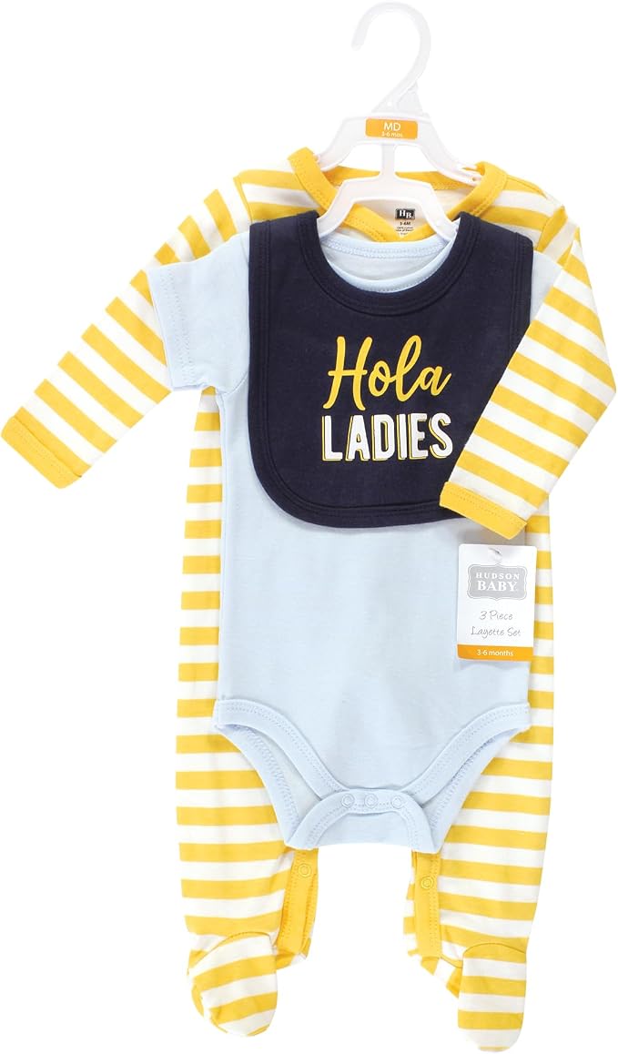 Hudson Baby Unisex Cotton Sleep and Play, Bodysuit and Bandana Bib Set - Image 2