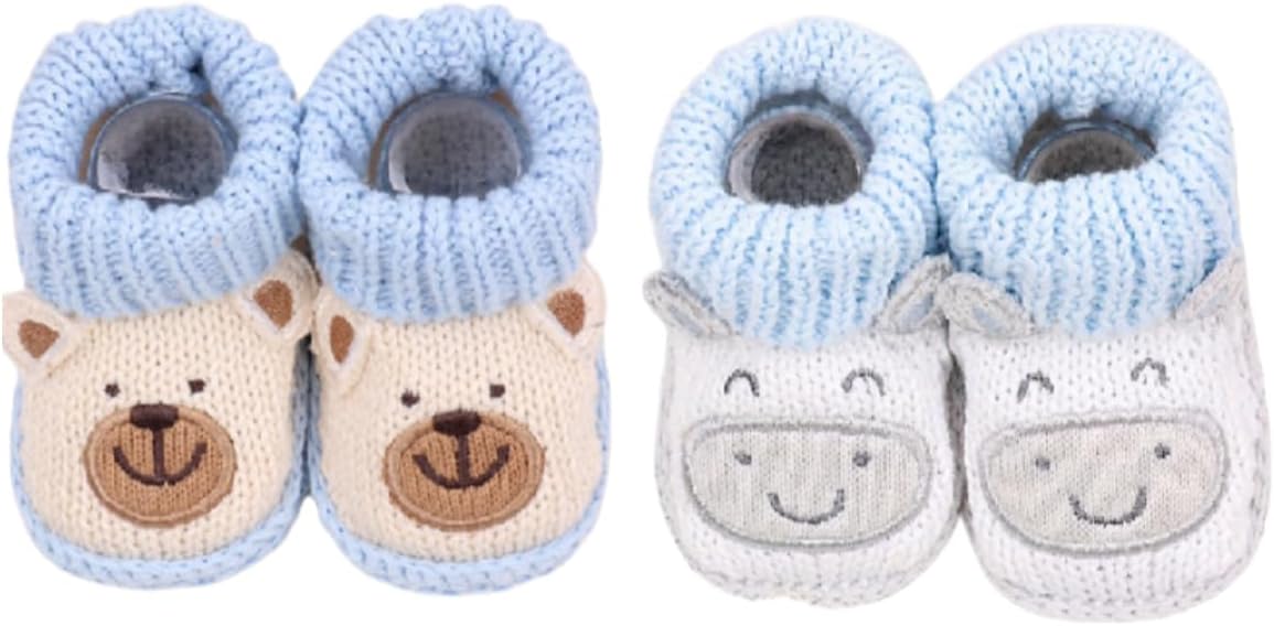 2 Pairs Baby Booties Newborn First Walkers Cozy Shoes Warm Knit Soft Booties by Unknown